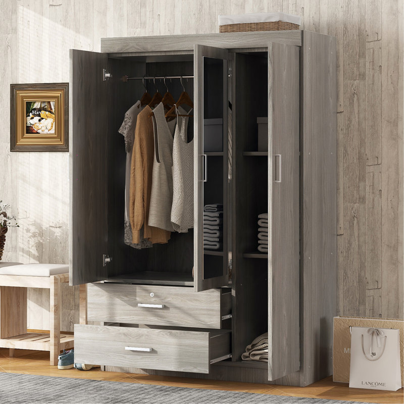 Armoire à miroir 3 portes avec tablettes, Gris