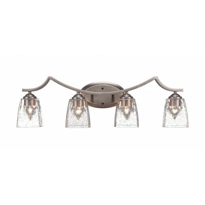 Zilo 4 Light Bath Bar Shown With 4.5” Square Clear Bubble Glass