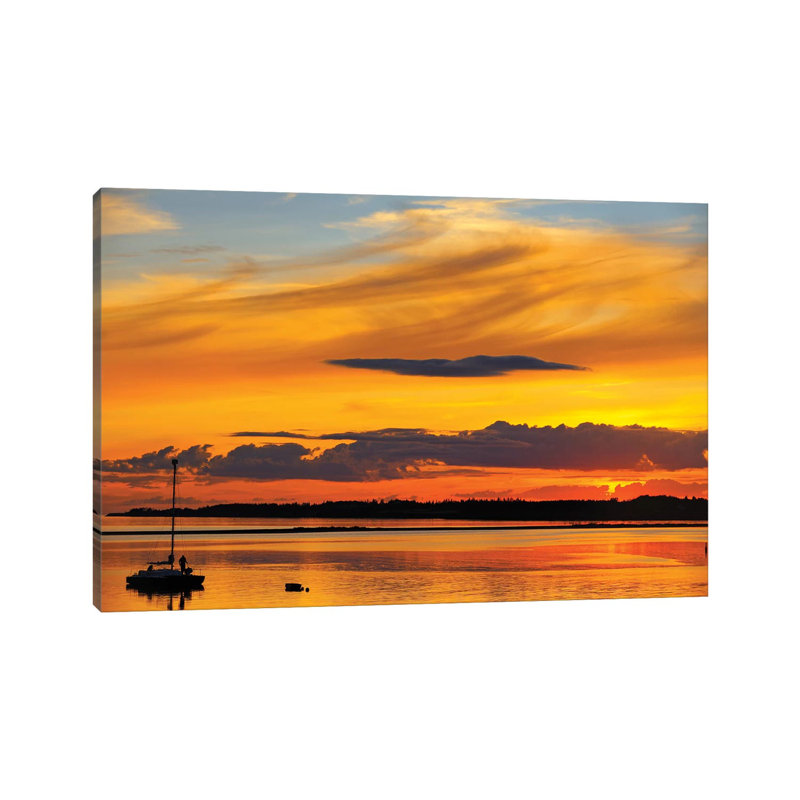 Canada, Prince Edward Island, Wood Islands. Sailboat At Sunset by Jaynes Gallery - Wrapped Canvas Print