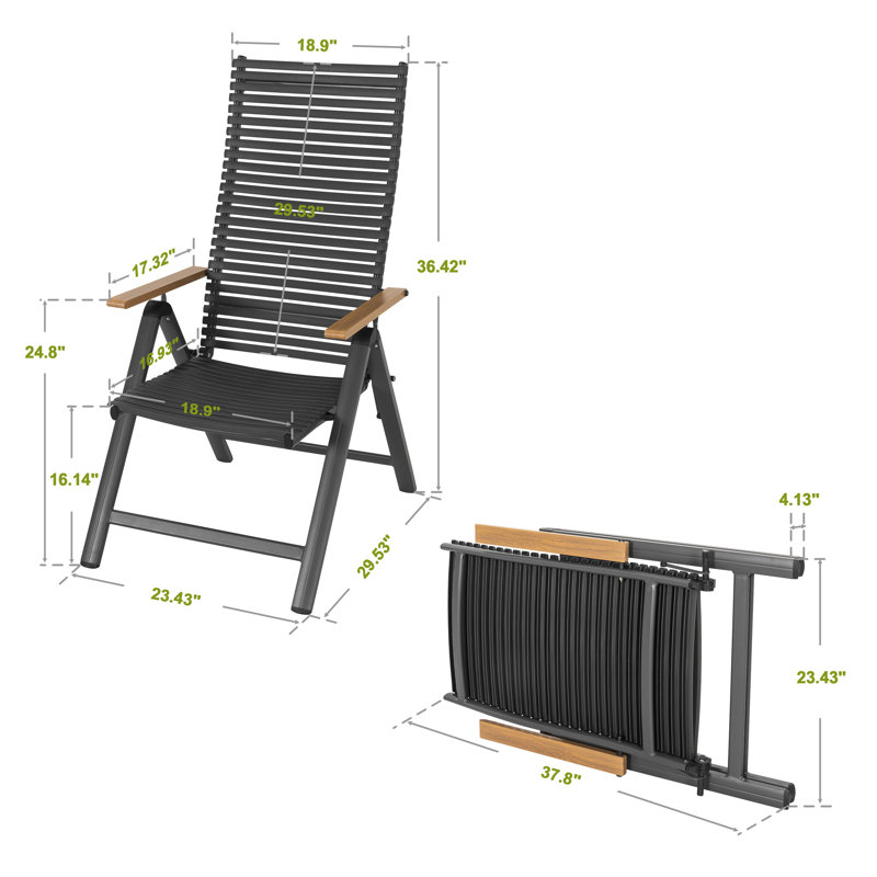 Chaises de patio pliantes 2 pièces avec structure en aluminium, dossier réglable