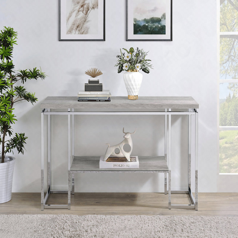 Natural Oak And Chrome Sofa Table