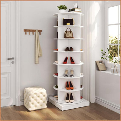 360 Rotating Shoe Cabinet, 7-Layer Holds 28 Pairs | White | Particle Board+MDF