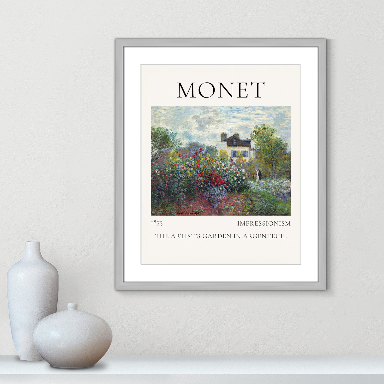 Rocchetto "Artists Garden in Argenteuil" Print, Silver Single Picture Frame, Yes, 25.5" H x 21.5" W x 1.25" D