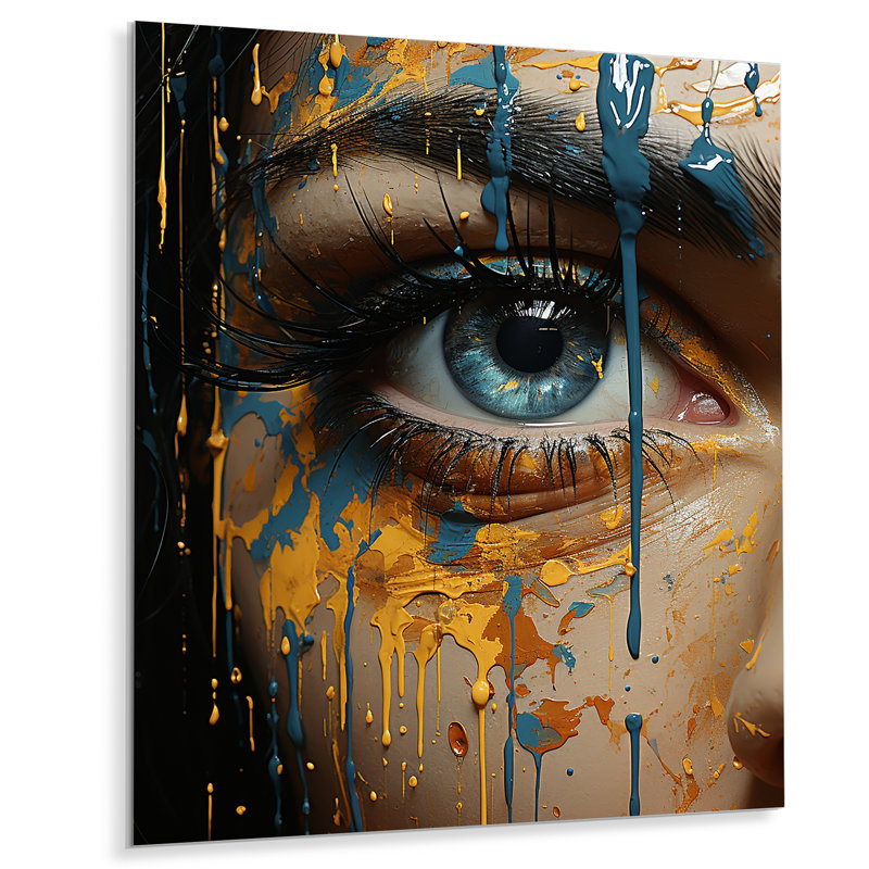 «Yellow and Blue Woman Eye Expressionism II - Eye», art mural en métal, H 40 po x l 30 po x P 1,5 po