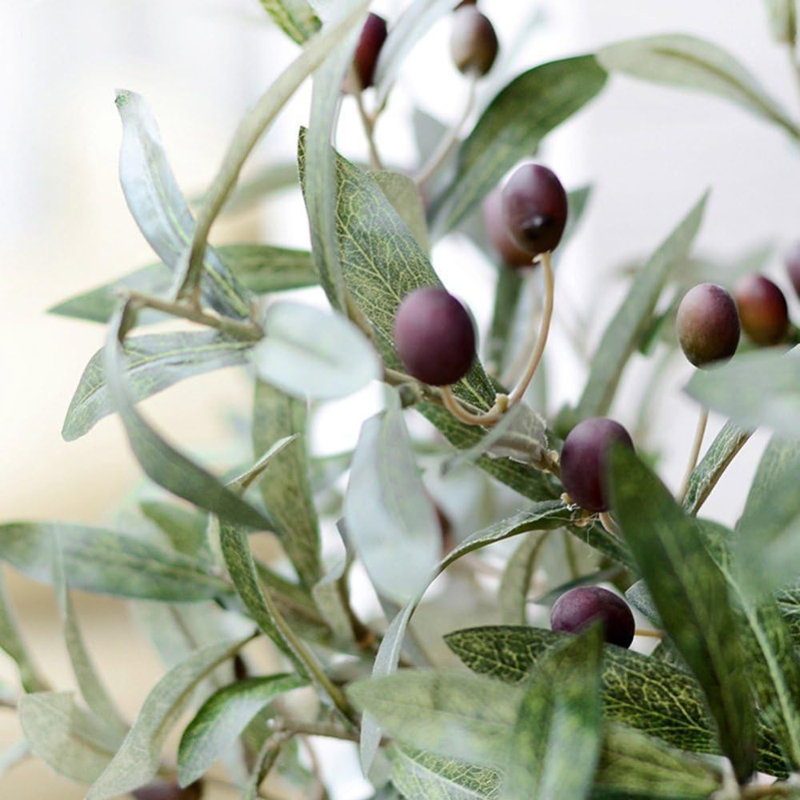 3 branches d'olivier artificiel 37 pouces avec fruits, tiges de verdure artificielle avec feuilles pour décor de maison de campagne rustique, grands arrangements de vase, décorations de mariage et de fêtes