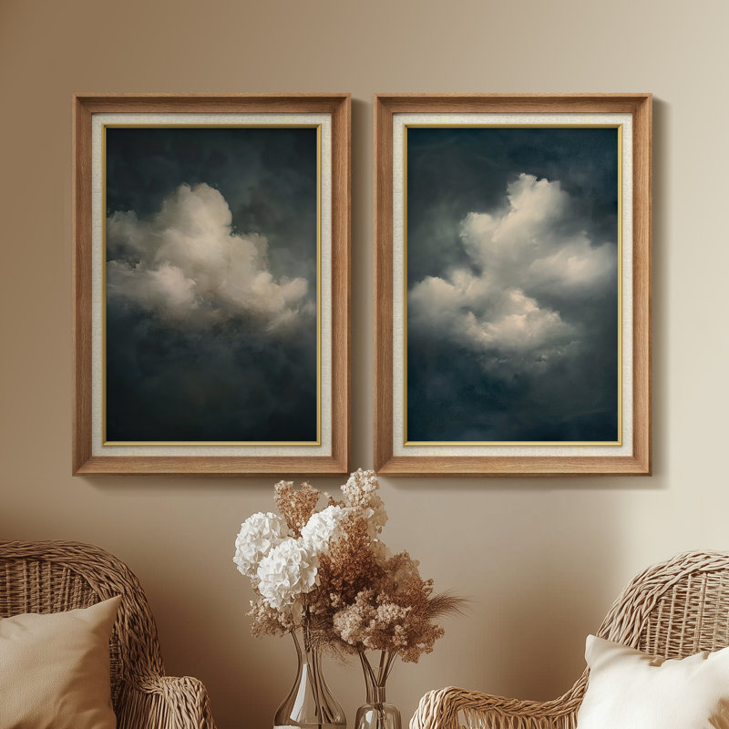 «Moody Cloudscape Dark Blue Dramatic Sky», ensemble de 2 reproductions d'art encadrées sur papier de qualité supérieure 26 po x 36 po