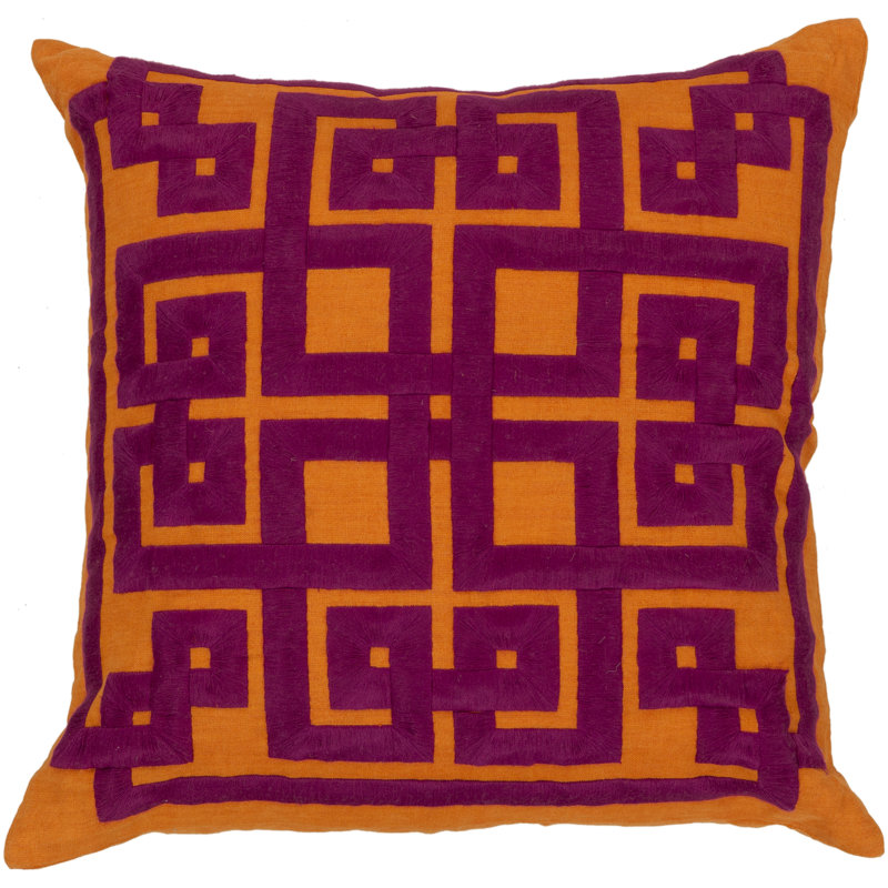 Coussin décoratif en lin, H 20 po x l 20 po x P 4 po, Orange vif / framboise, Polyester