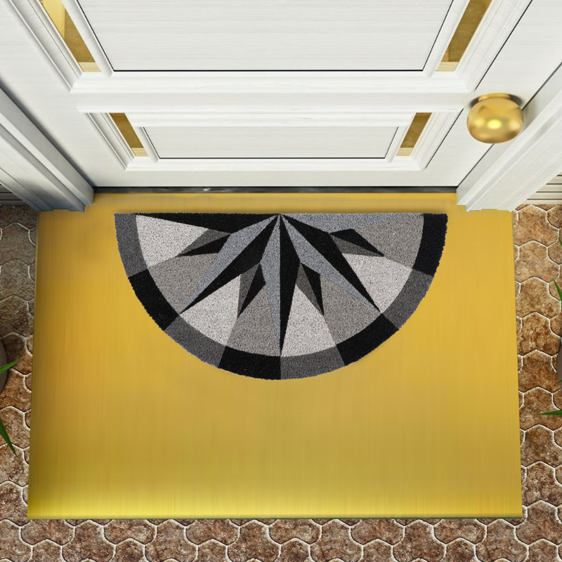 Half-Circle Coir Doormat with Bold Compass Rose Design – 30x15 Inch Welcome Mat