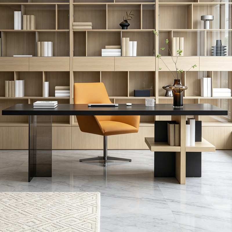 Bureau à la maison de style italien, H 29,53 po x l 78,74 po x P 35,43 po, Noir