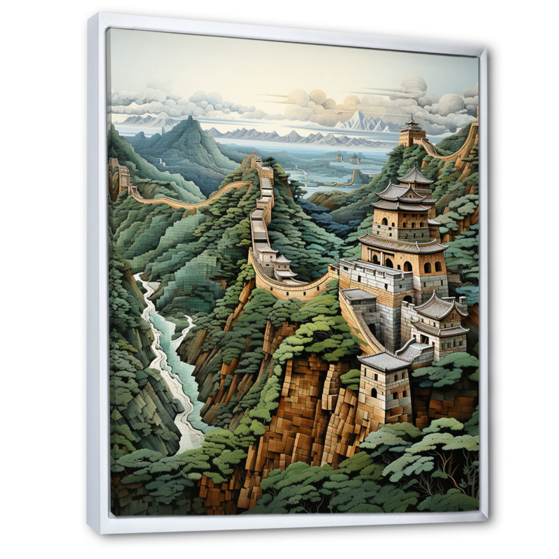 «Curtus Asian Art Great Wall of China II», reproduction d'art sur toile, Cadre flottant blanc, H 32 po x l 24 po x P 1 po