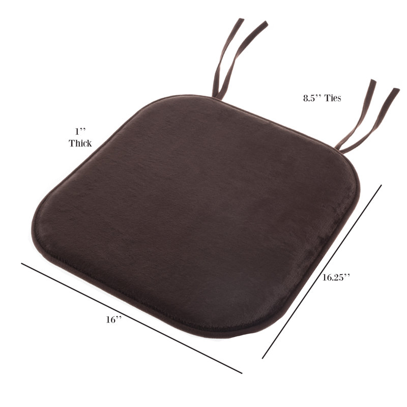 Memory Foam Chair Cushion - Indoor/Outdoor Square Plush Chair Pad with Ties and PVC Dot Backing, Brown