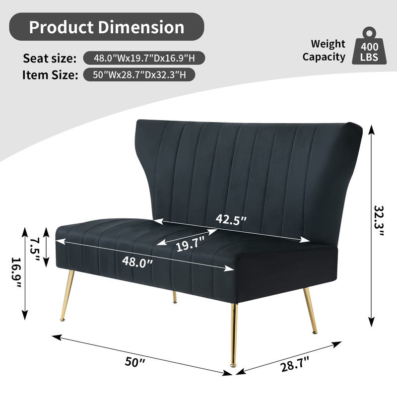 Vardell Fabric 48'' Reception Loveseat, Black