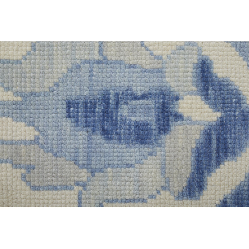 Karina Hand Knotted Wool Ikat Area Rug in Ivory/Blue, Rectangle 2' x 3'
