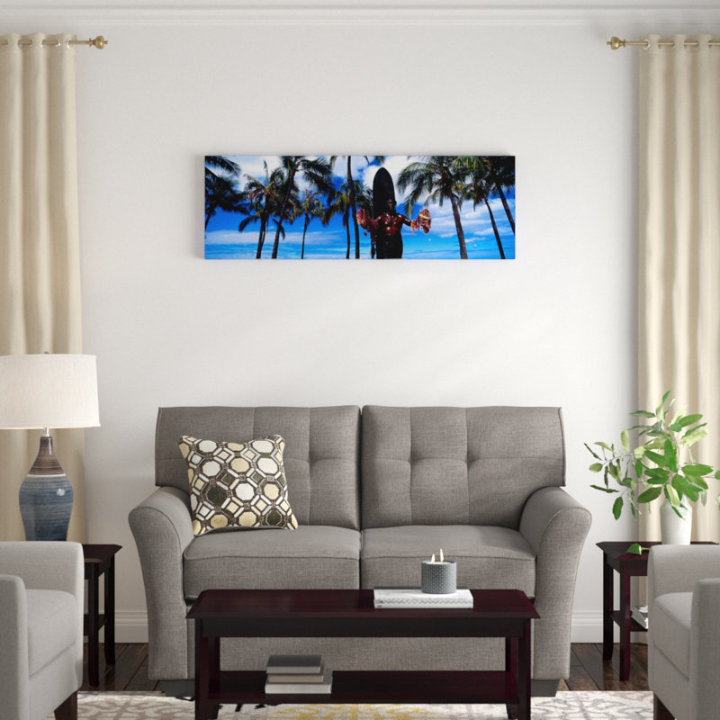 « duke kahanamoku statue, waikiki beach, honolulu, oahu, hawaii », reproduction de photo sur toile tendue, Toile tendue