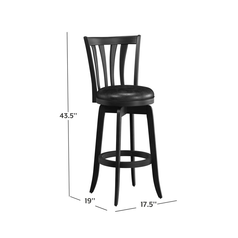 Asharn Swivel Upholstered Counter Stool, Black Leather, Bar Stool (29.5" Seat Height)