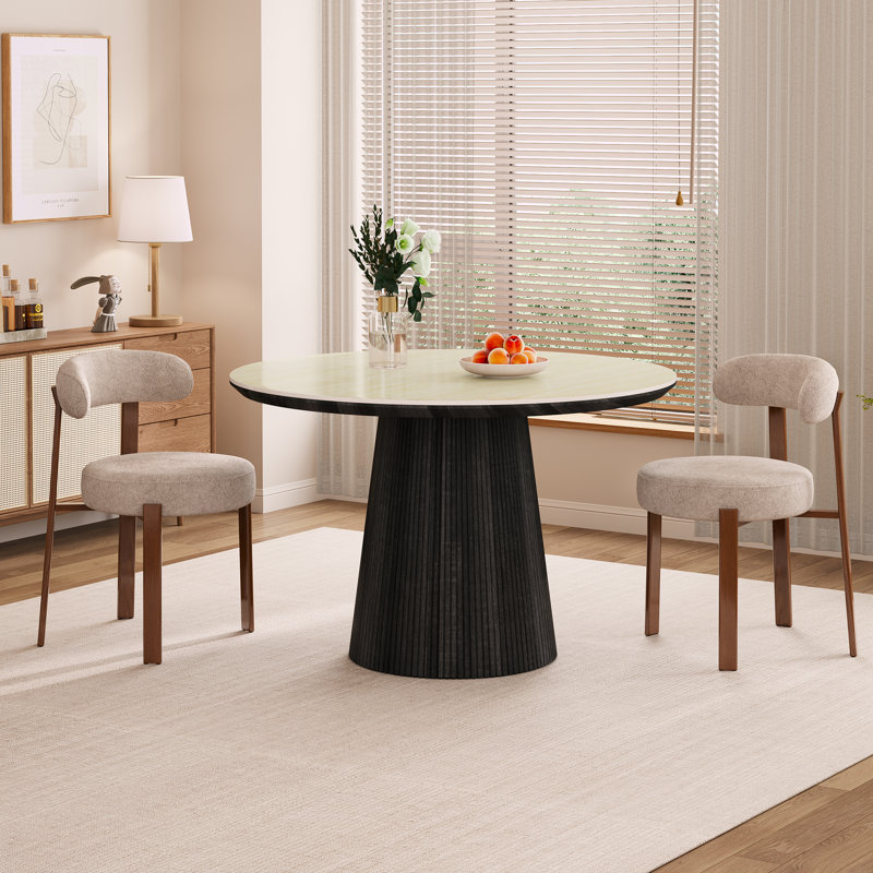Ensemble de table de salle à manger 2 personnes Adwin avec table ronde de 47,24 po et chaises rembourrées, Beige