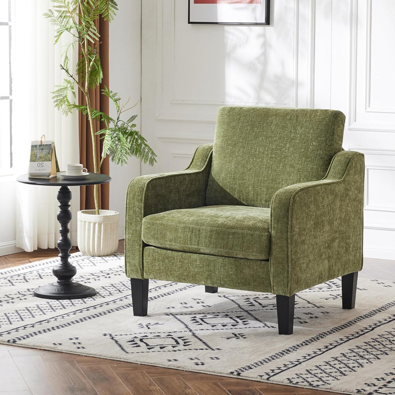 Fauteuil de 29,9 po de largeur Amaryia, Mélange de lin vert olive