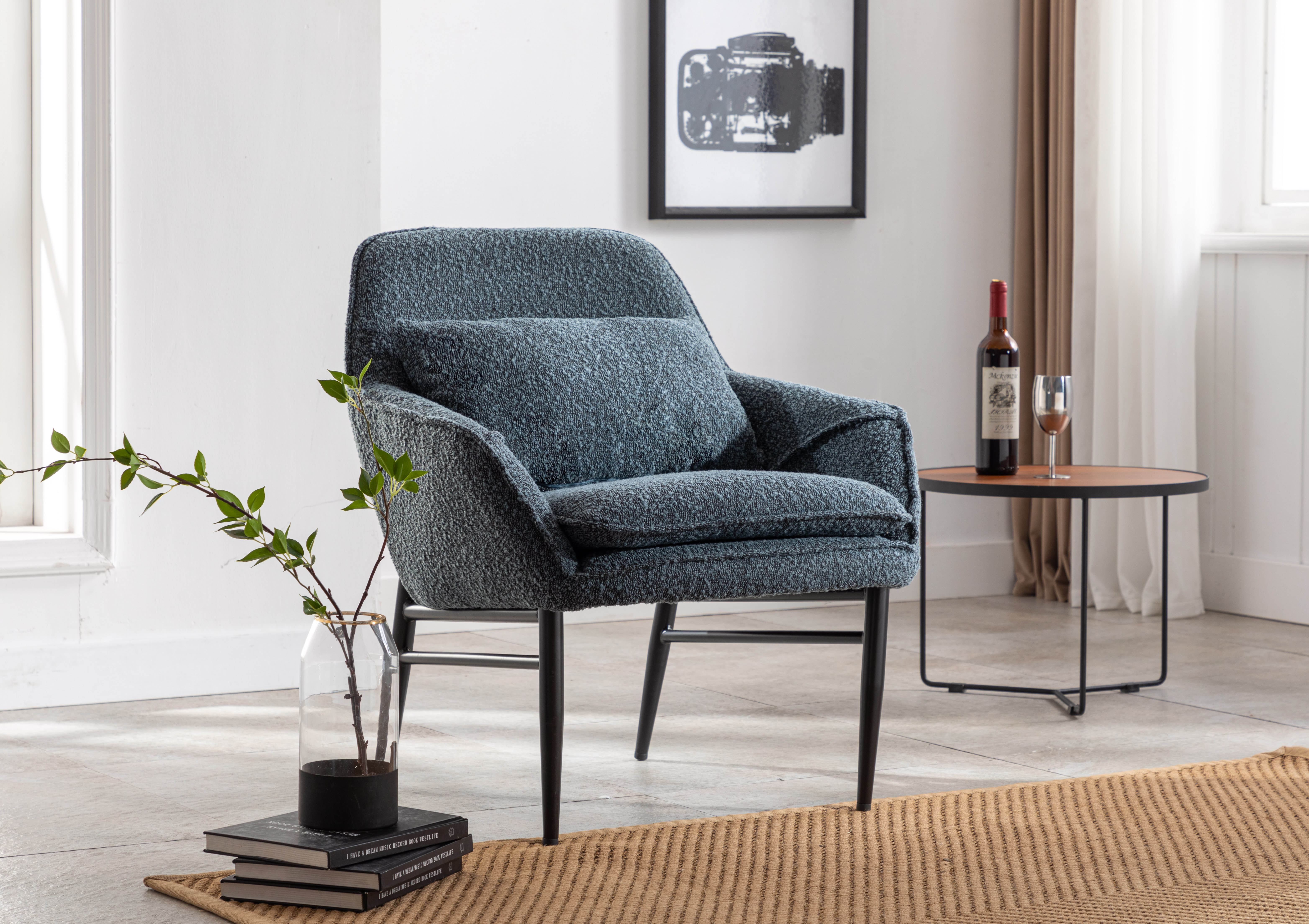 Open Back Armchair with Pillow,Upholstered Comfy Single Chair Barrel Chair  with Open Back,Living Room Chair with Lumbar Pillow,Corner Chair Velvet  Armchair Modern Accent Chair for Small Place,Green 