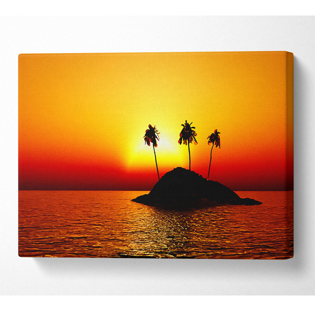 Palmtree Island bei Sonnenuntergang - Kunstdrucke auf Leinwand