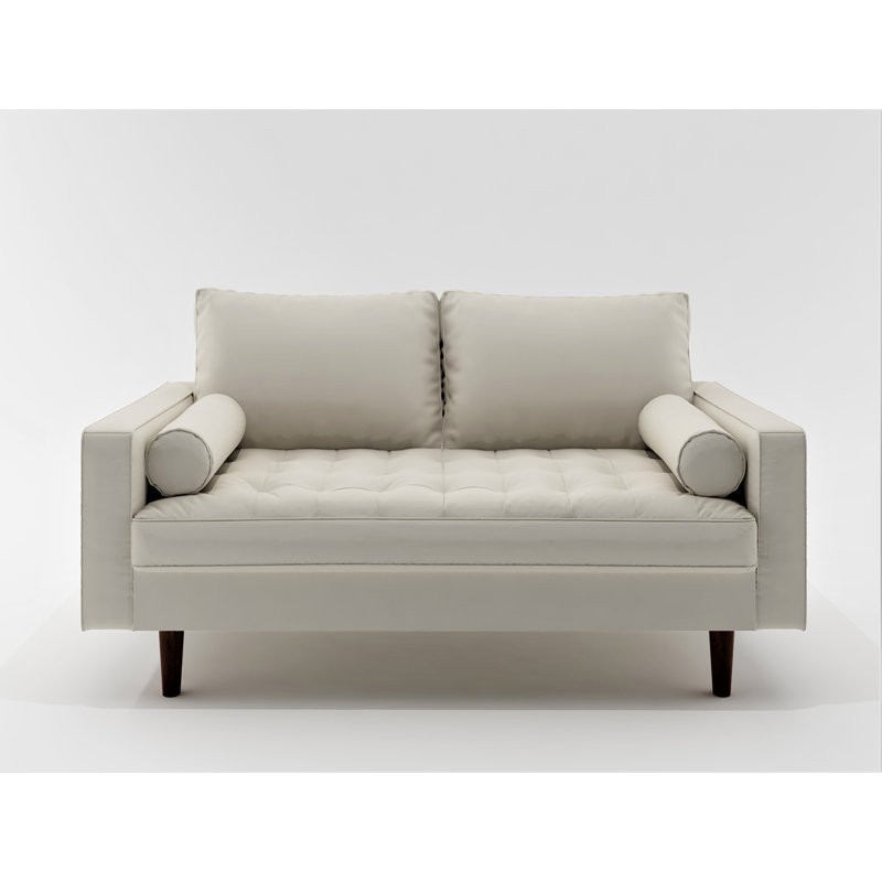 Goodwyn 57.87'' Faux Leather Loveseat, White Faux Leather