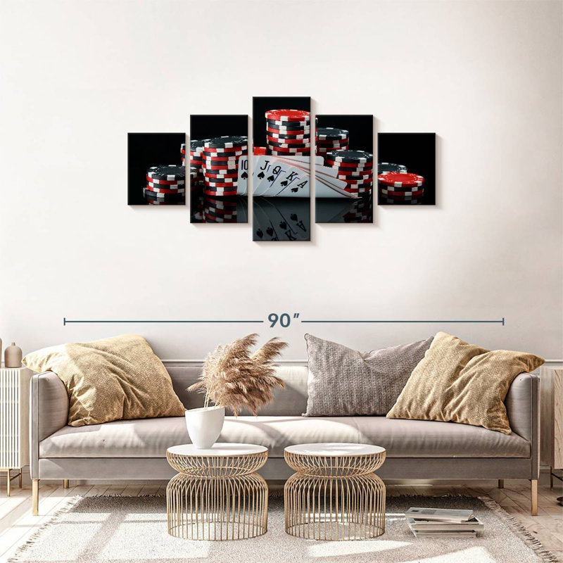 «Poker on Canvas», reproduction de 5 pièces, H 68 po x l 30 po