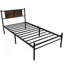 Structure de lit simple avec tête et pied de lit en bois, support de lattes en métal robuste pour plateforme de lit simple, aucun sommier requis, assemblage facile-1927471242