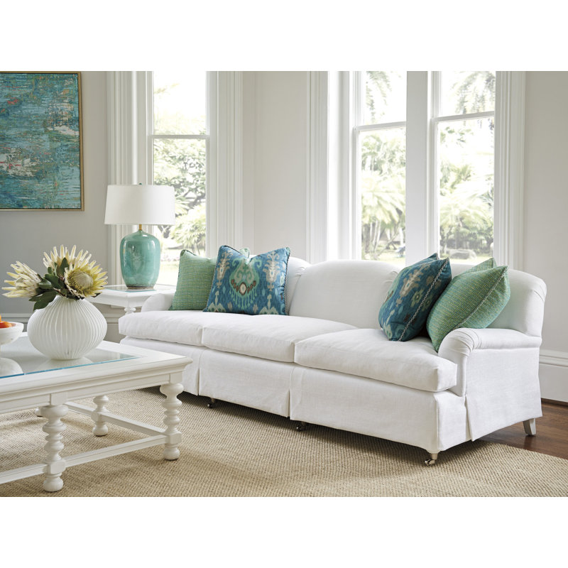 Athos 98'' White Upholstered Sofa with Down Fill Cushions