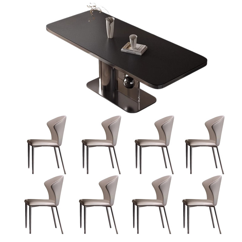 Modern light luxury rectangular table and chair, Matte Black