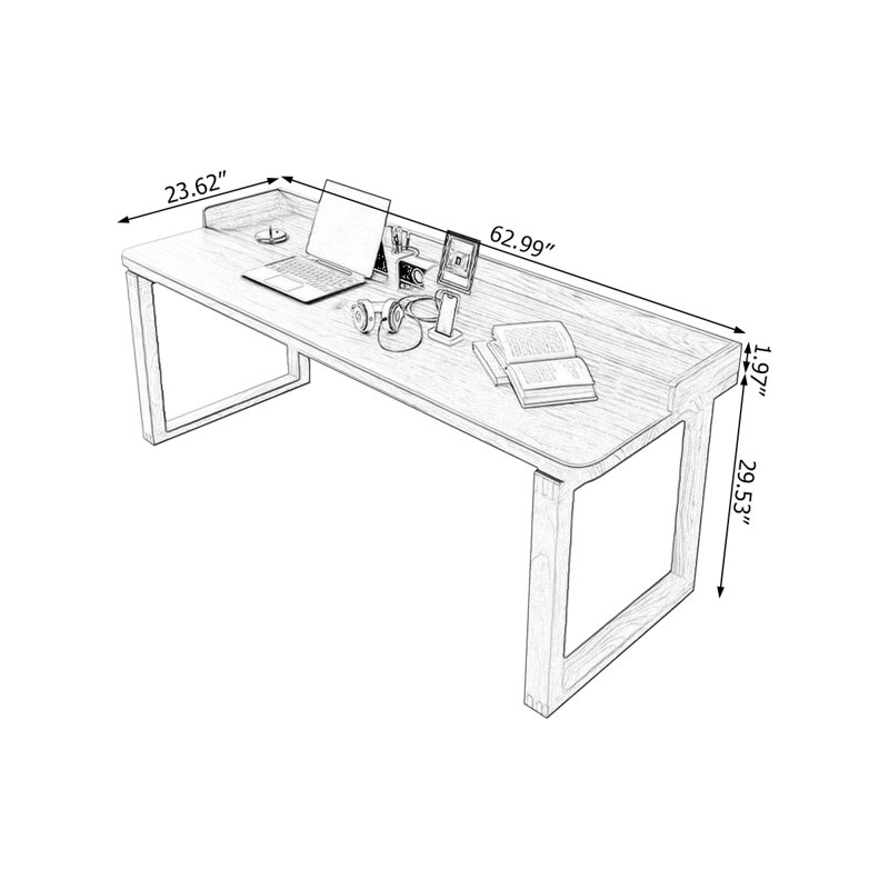 Bureau rectangulaire en bois massif noyer foncé, H 29,53 po x l 62,99 po x P 23,62 po