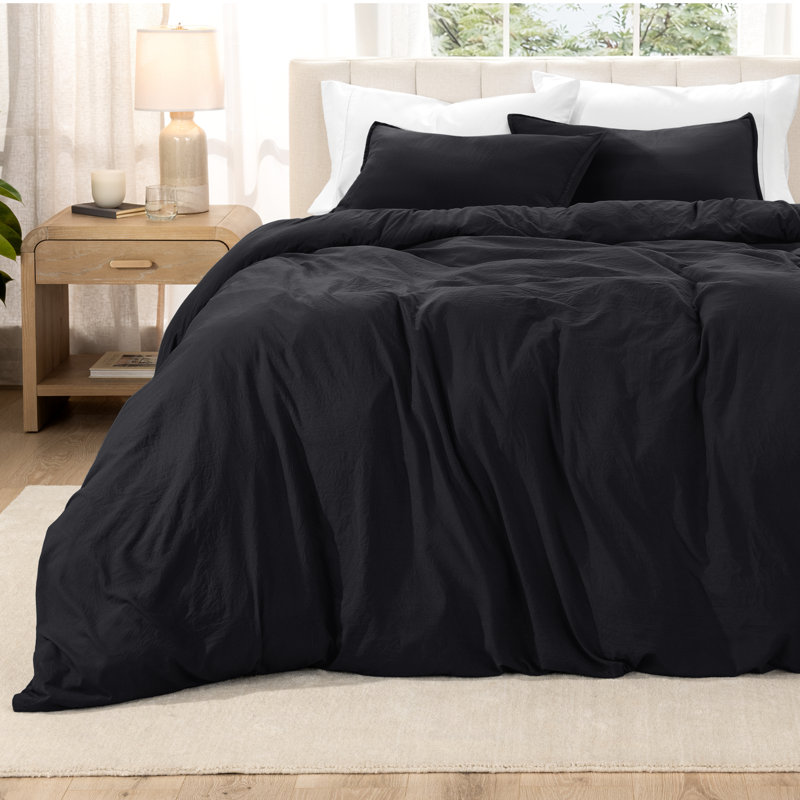 Duvet Cover, Oversized King Duvet Cover + 2 King Shams, Sandwash Black