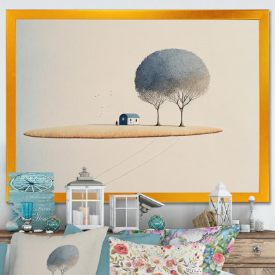 «Majestic Watercolor Tree with Little Countryhouse I», reproduction sur toile