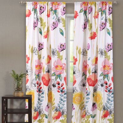 Greenland Home Fashions Watercolor Dream White Window Panel Pair-63”