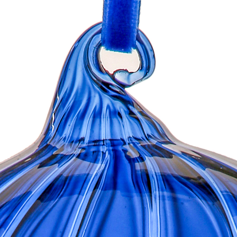 5" Glass Clear Stripe Ball Ornaments, Blue