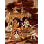 Art mural incrusté de bois sculpté à la main Geeta Updesh 3D, scène de Krishna et Arjuna de 18 pouces pour une décoration spirituelle