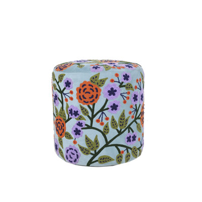 Multicolored Traditional Hand-Made Wood/Velvet Cylinder Upholstered Ottoman Pouf by Lark Manor
