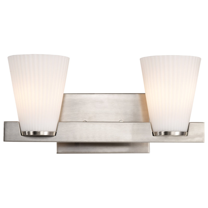 Keindl - Coiffeuse - Verre blanc nervuré, Deux lumières, Nickel brossé, 14,63 po de largeur
