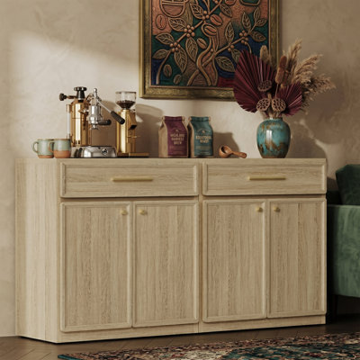Buffet 30 po de largeur avec buffet moderne et console - Barre de café en chêne brun avec tablette réglable - Crédence de rangement en bois renforcé - Accents métalliques