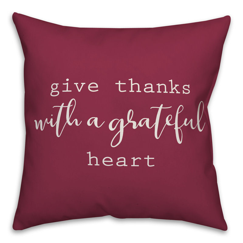  Housse de coussin «Offrez des mercis avec un cœur reconnaissant», 18 po x 18 po, Mauve, Polyester/ Bourre en polyester