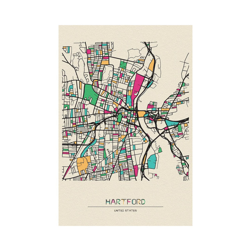 Hartford, Connecticut Map by Ayse Deniz Akerman - Wrapped Canvas Gallery-Wrapped Canvas Giclée, 152.5 cm H x 101.5 cm W