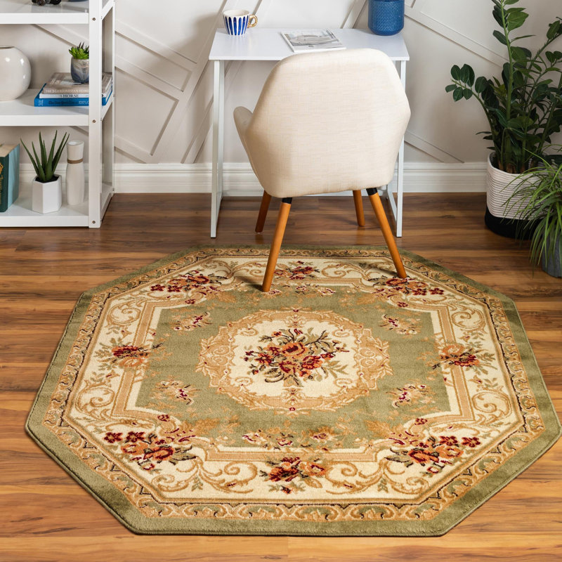 Debora Oriental Area Rug, Octagon 7'10" x 7'10", Green/Beige