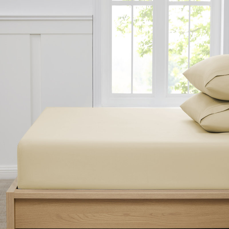 Brushed Microfiber Bottom Sheets with Built in Sheet Straps, Cream, King Fitted Sheet