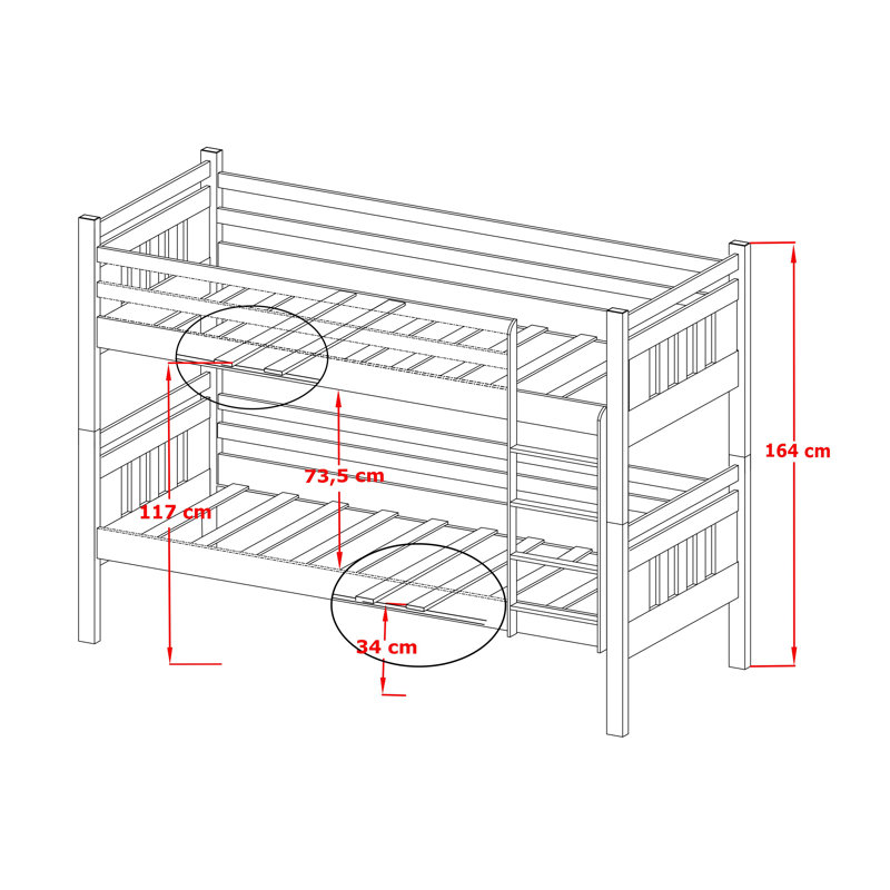 Koenig Single (3') Standard Bunk Bed and Mattress with Trundle, Graphite