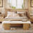 59" Upholstered Entryway Bench with Faux Shearling Seat, Solid Wood End of Bed Bench