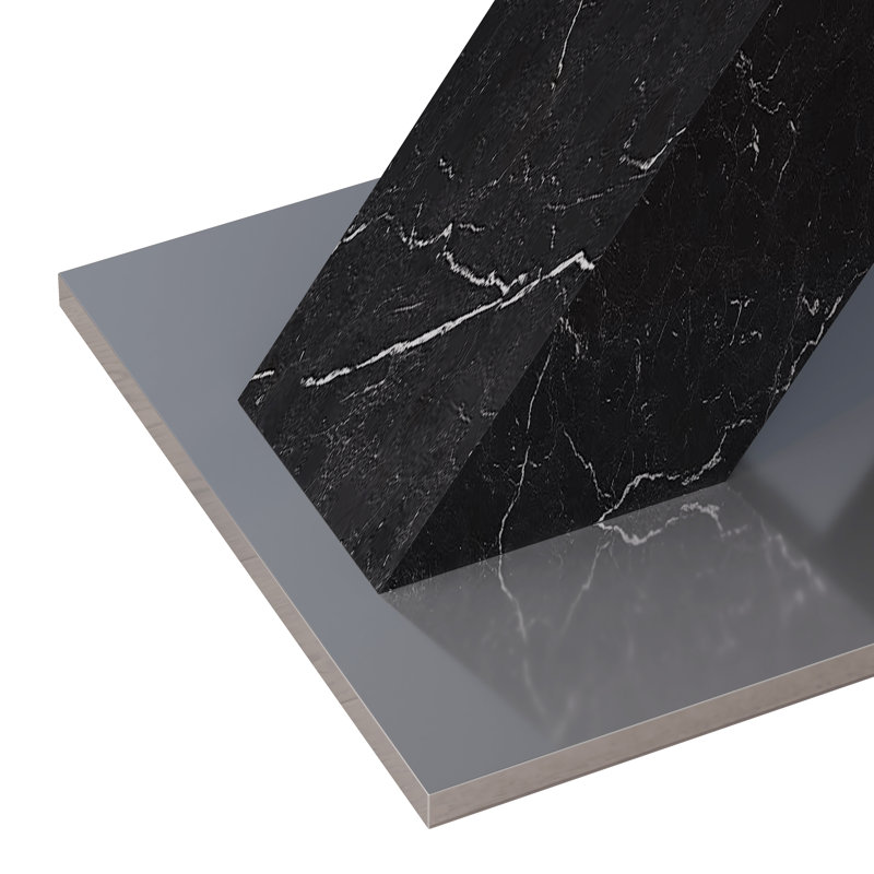 Table de salle à manger extensible moderne avec plateau en marbre noir imprimé