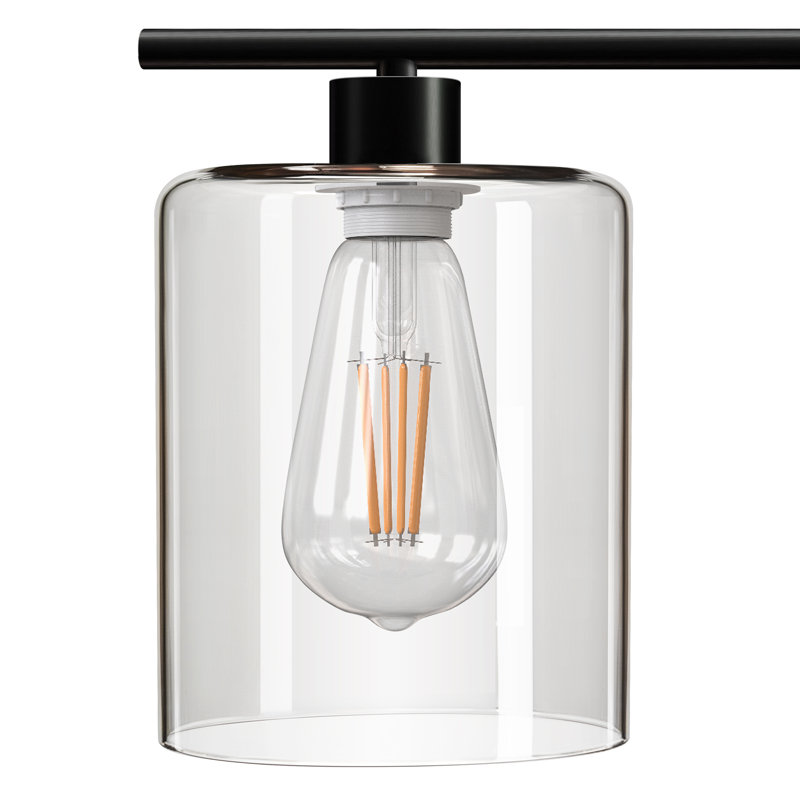 Luminaire suspendu linéaire en verre à intensité variable pour îlot de cuisine de 5,9 po (l) à 3 lumières réglables, Noir mat