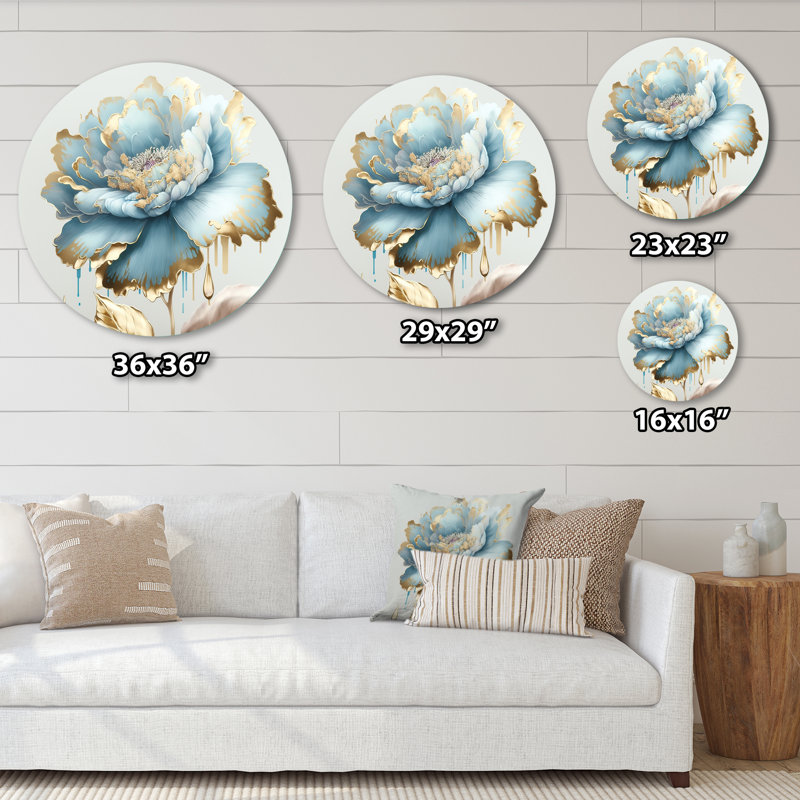 Chic chic fleur bleue III - art floral rond en métal, H 16 po x l 16 po