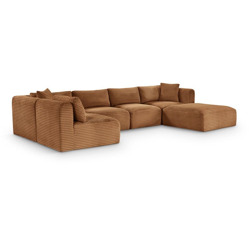 Canapé modulaire Carmean, Velours côtelé texturé, 3 sans accoudoirs, 2 en coin, 1 repose-pieds