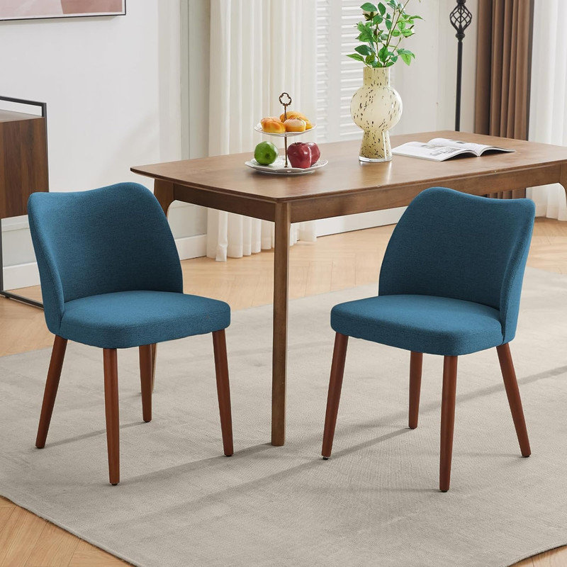 Ensemble de 4 chaises de salle à manger en lin / polyuréthane revêtu de polyuréthane avec dossier à oreilles, 4, Bleu