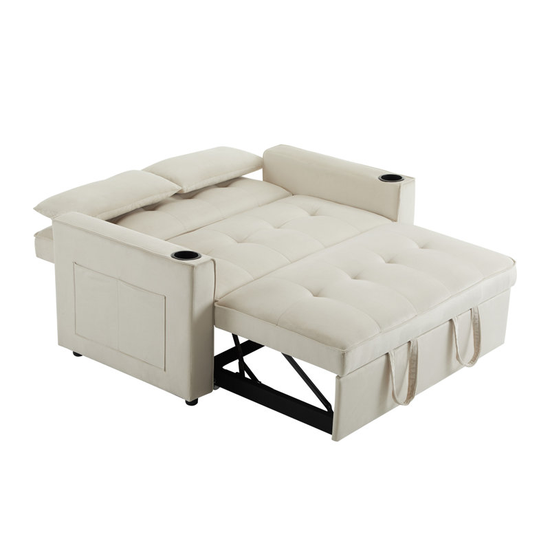 Andraia 2 Seater Velvet Sofa Bed, Beige