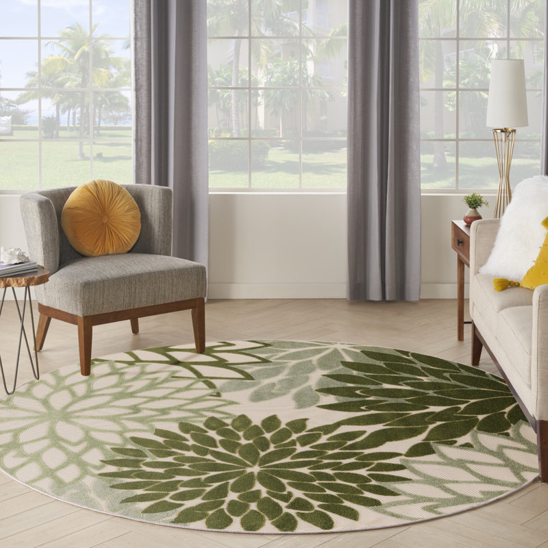 Tapis intérieur / extérieur floral Aril, Rond 5 pi 3 po